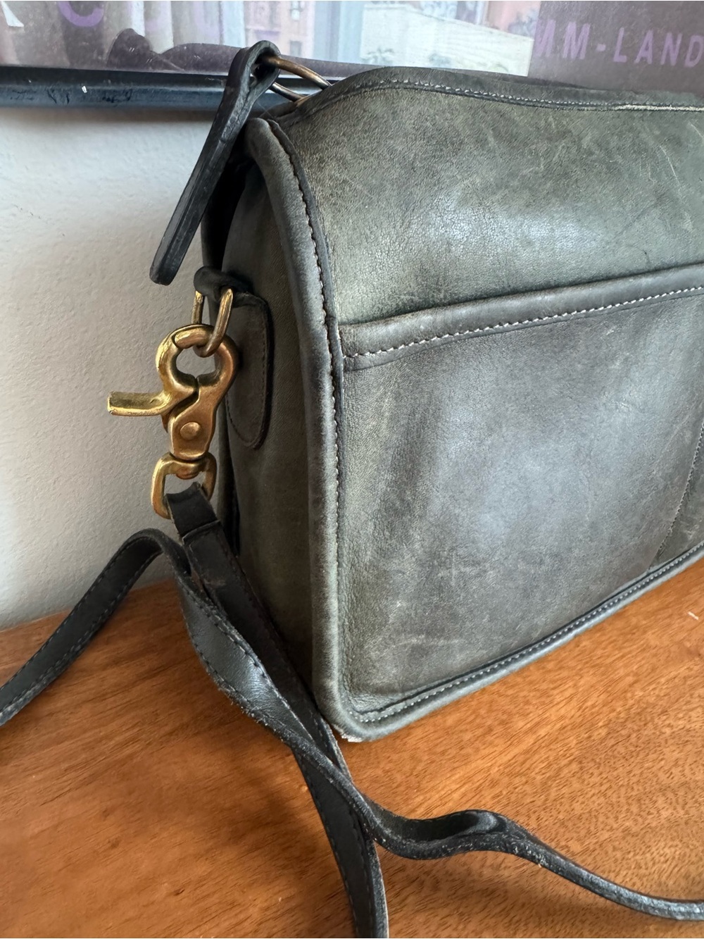 COACH vintage 80’s companion shoulder bag, made in USA, hunter green leather - Picture 3 of 16